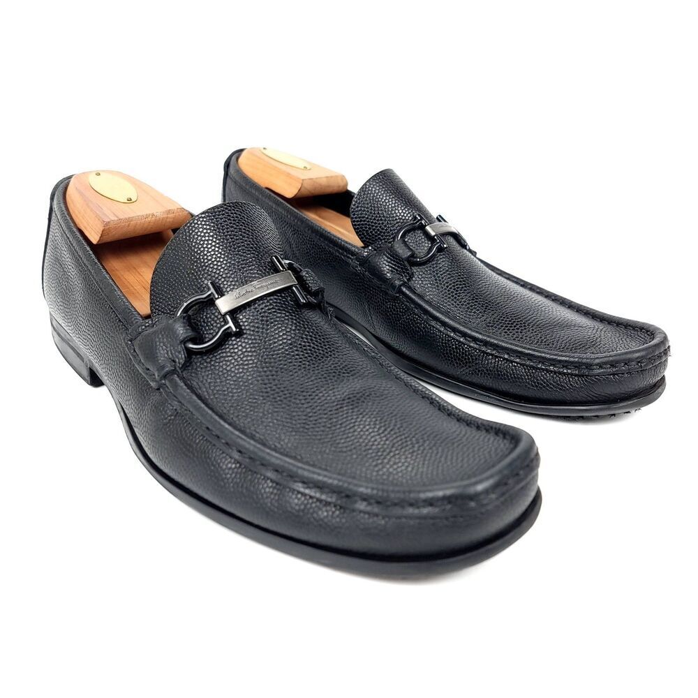 Salvatore Ferragamo Gancini Bit Leather Moccasin Driving Loafers Mens 9.5 Black